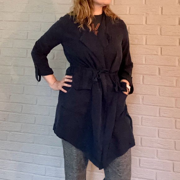 Sanctuary duster navy blue trench coat with drawstring waist, women’s medium - Picture 5 of 7